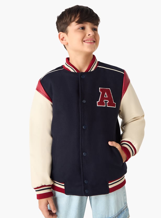 Juniors Alphabet Applique Heavy Jacket with Long Sleeves