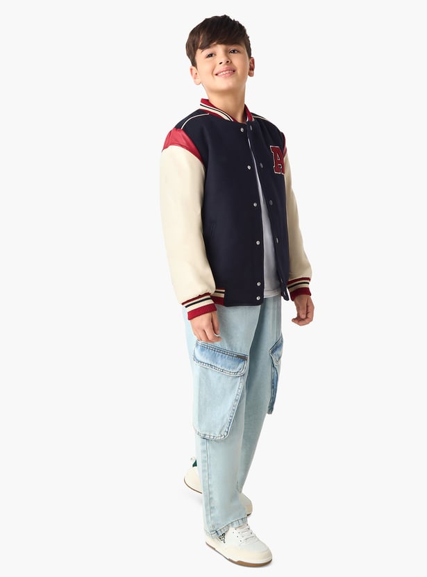 Juniors Alphabet Applique Heavy Jacket with Long Sleeves