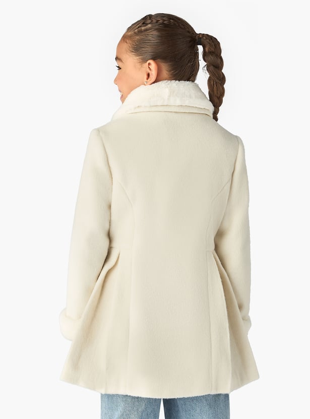 Juniors Solid Faux Fur Collared Coat