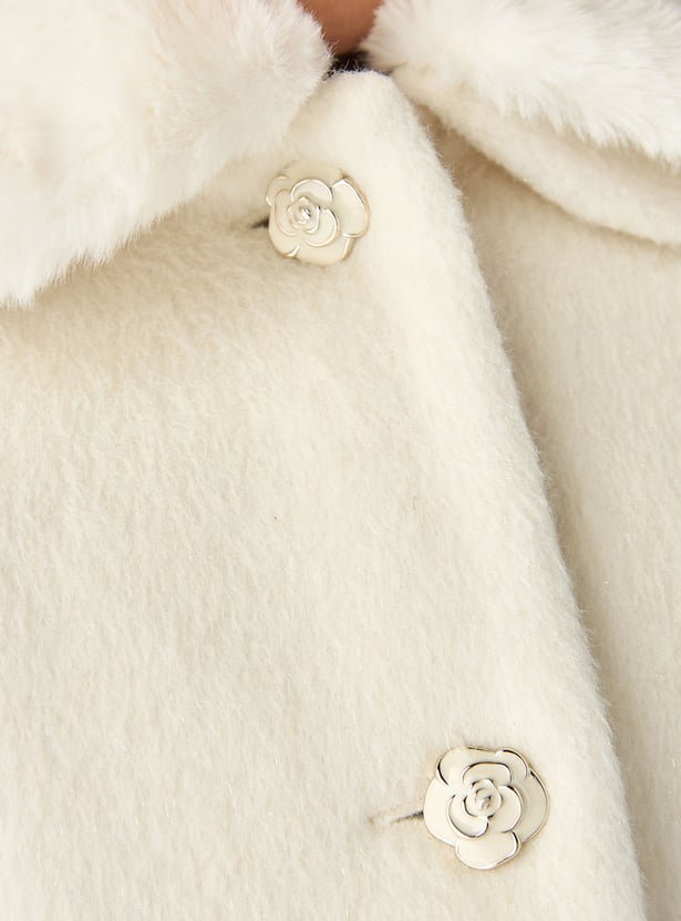 Juniors Solid Faux Fur Collared Coat