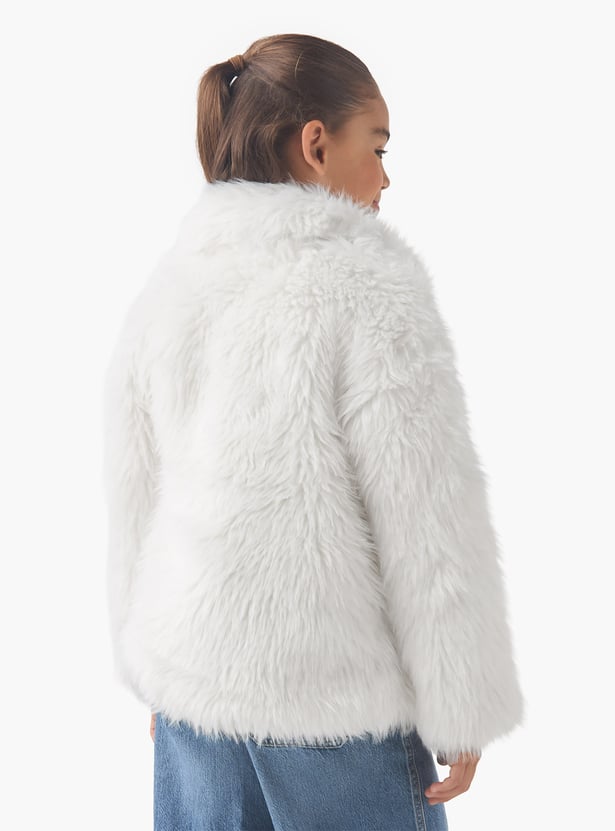 Juniors Faux Fur Jacket with Long Sleeves