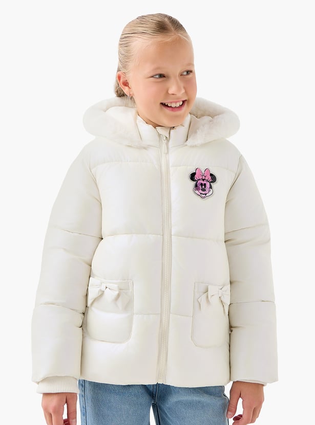 Juniors Minnie Mouse Applique Hooded Jacket
