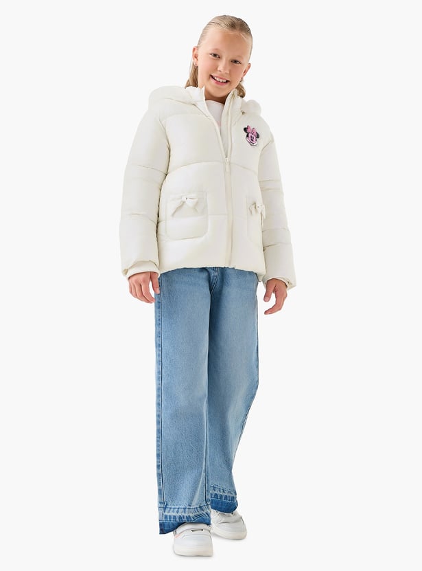 Juniors Minnie Mouse Applique Hooded Jacket