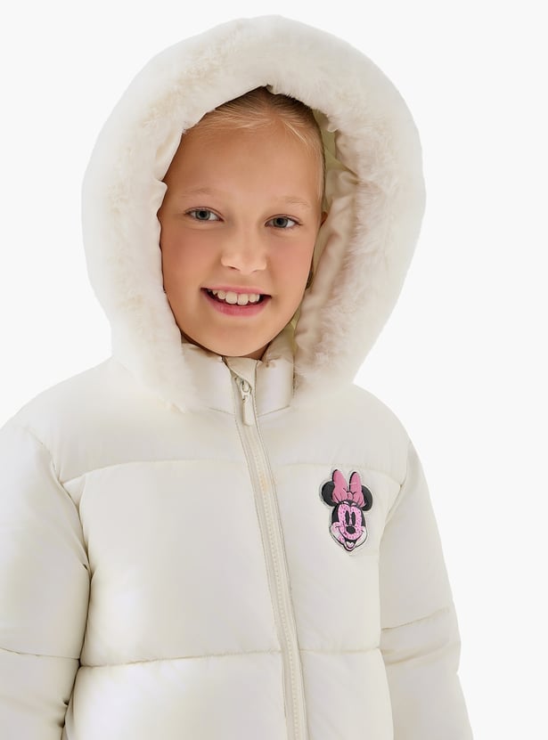 Juniors Minnie Mouse Applique Hooded Jacket