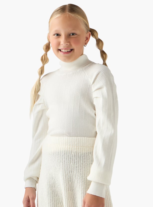 Juniors Ribbed Turtleneck Sweater with Long Sleeves