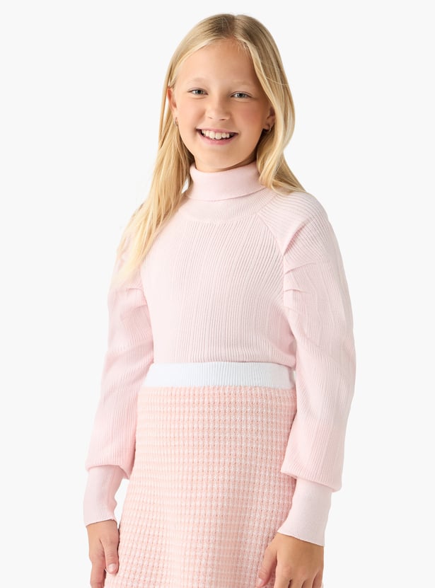 Juniors Textured Turtleneck Pullover with Long Sleeves