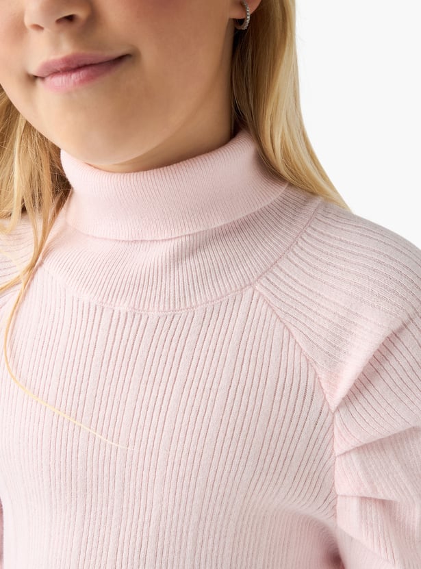 Juniors Textured Turtleneck Pullover with Long Sleeves
