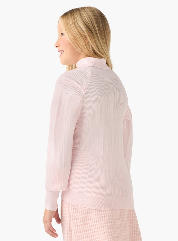 Juniors Textured Turtleneck Pullover with Long Sleeves