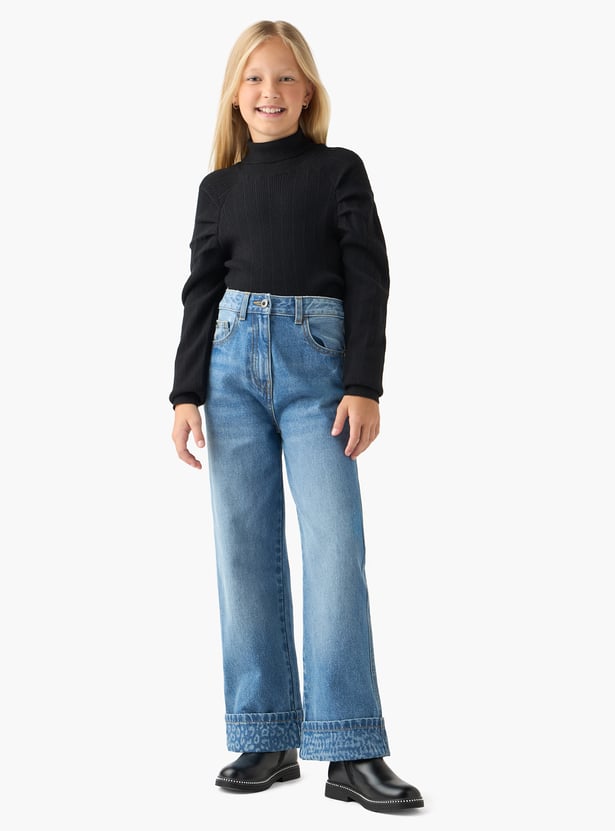 Juniors Ribbed Turtleneck Sweater with Long Sleeves