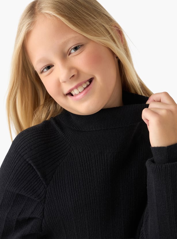 Juniors Ribbed Turtleneck Sweater with Long Sleeves