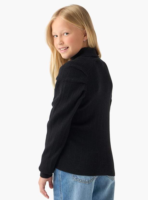 Juniors Ribbed Turtleneck Sweater with Long Sleeves