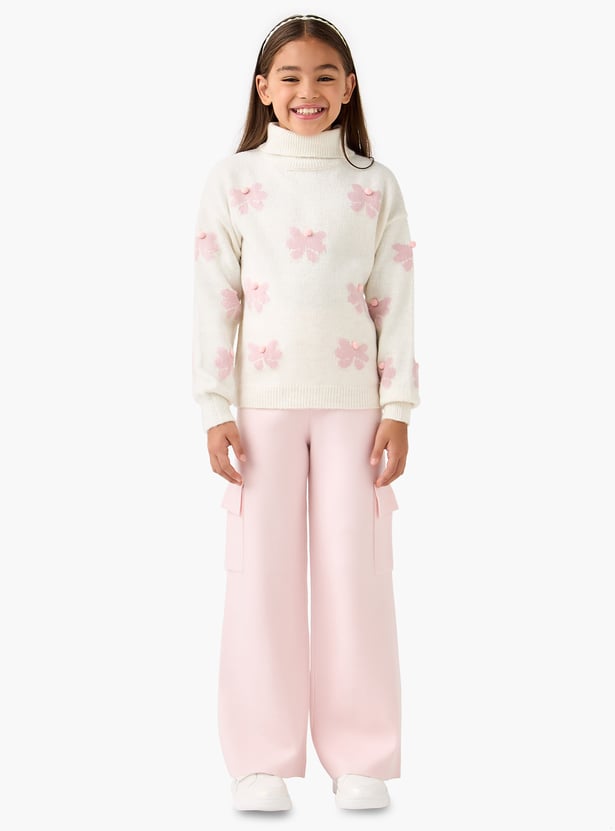Juniors Floral Print Pullover with Turtleneck