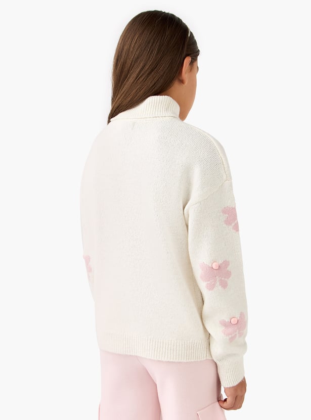 Juniors Floral Print Pullover with Turtleneck