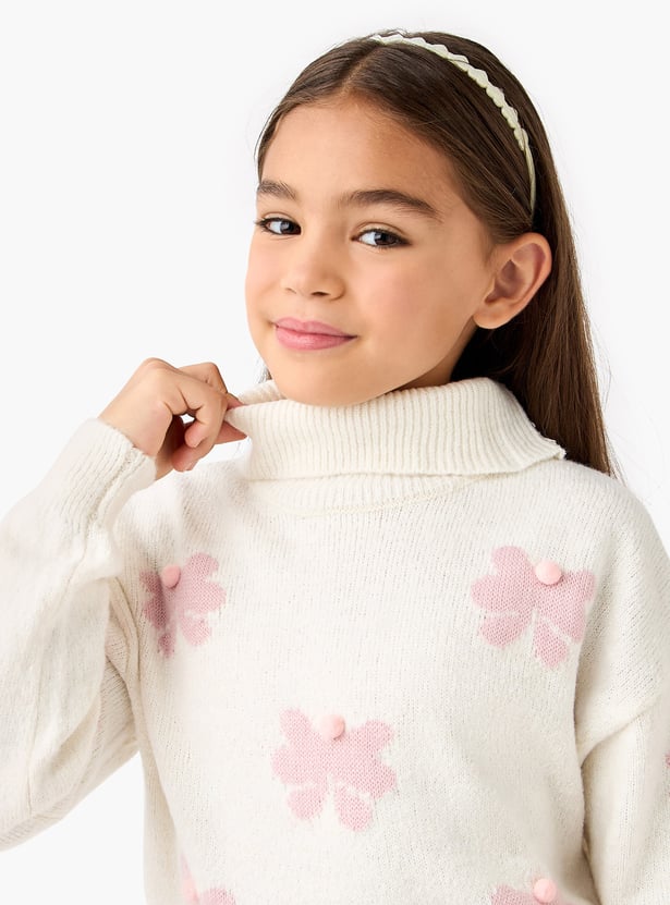 Juniors Floral Print Pullover with Turtleneck