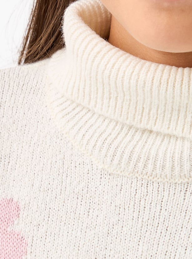 Juniors Floral Print Pullover with Turtleneck