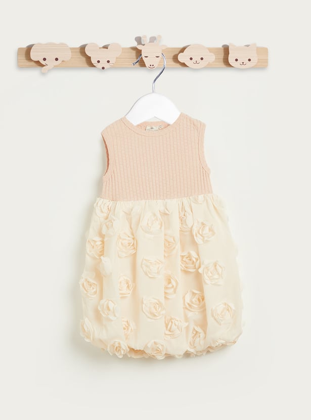 Juniors Floral Applique Dress with Cardigan