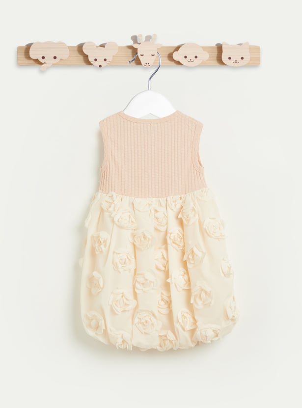 Juniors Floral Applique Dress with Cardigan