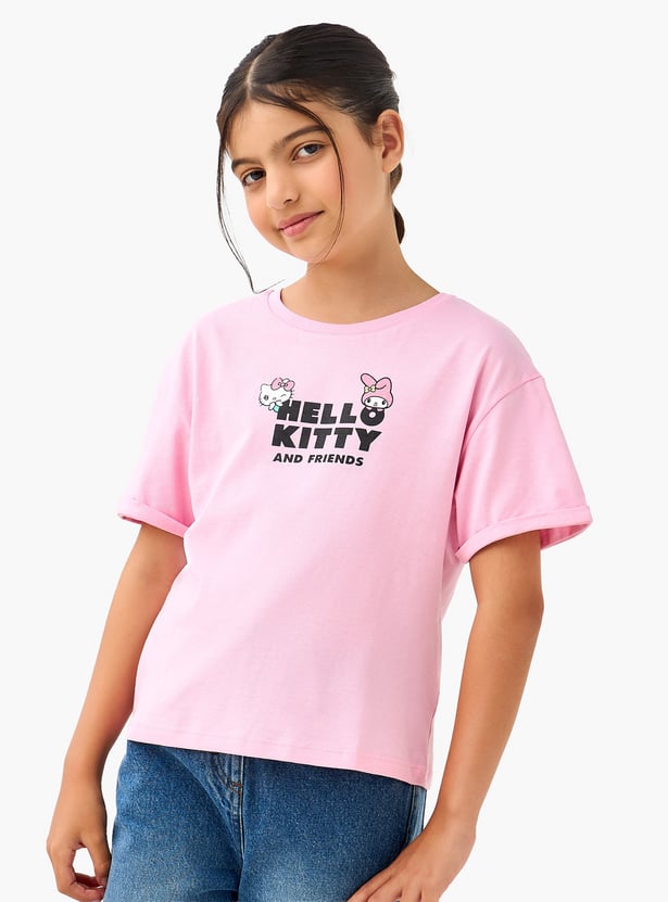 Sanrio Hello Kitty and Friends Print T-shirt with Short Sleeves