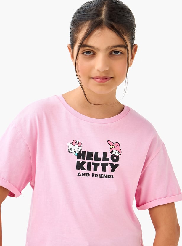 Sanrio Hello Kitty and Friends Print T-shirt with Short Sleeves
