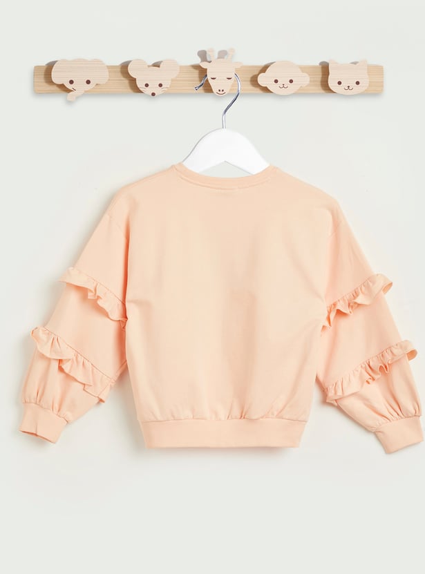 Juniors Graphic Print Sweatshirt with Ruffle Sleeves