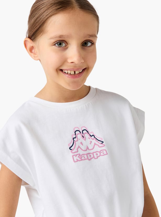 Kappa Logo Print T-shirt with Smocked Waist