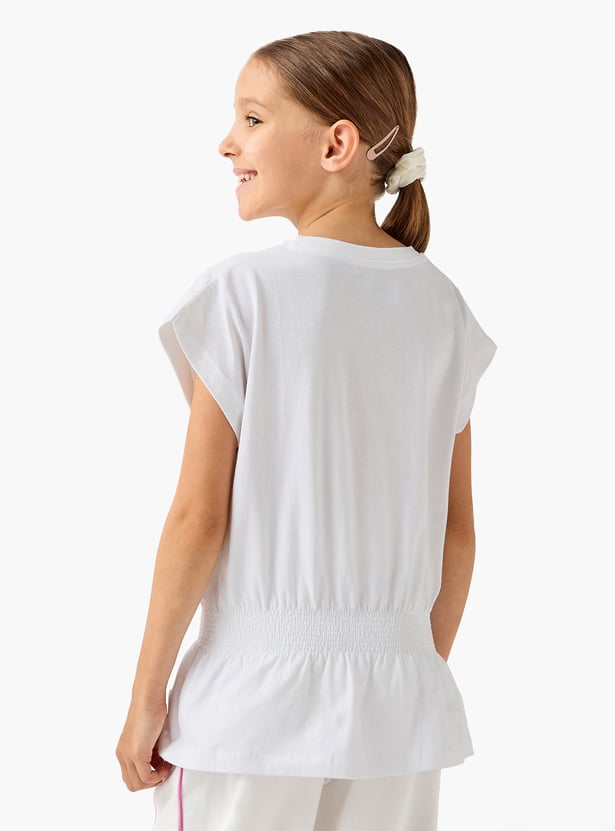 Kappa Logo Print T-shirt with Smocked Waist