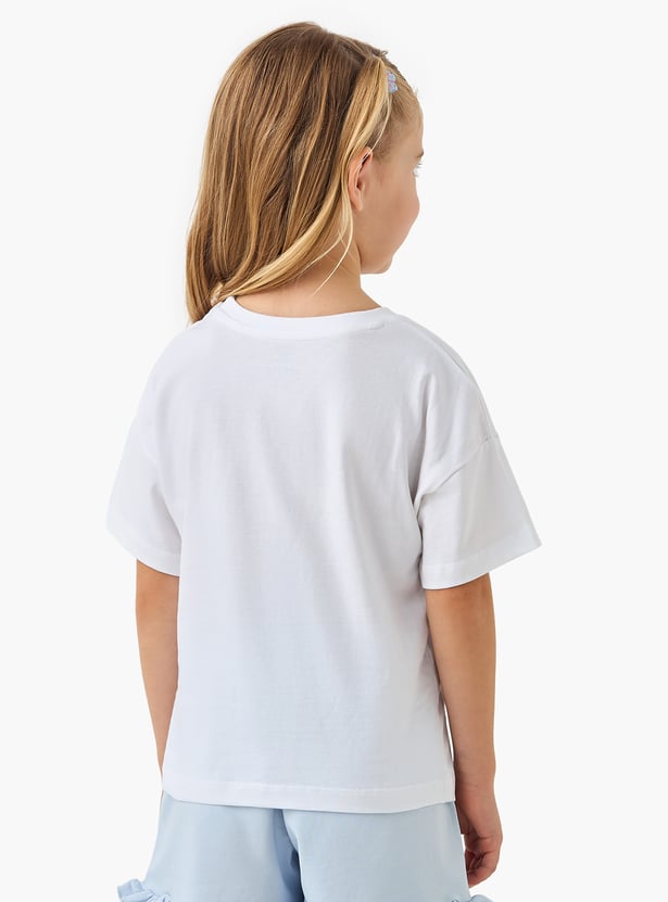 Juniors Graphic Print Round Neck T-shirt with Short Sleeves