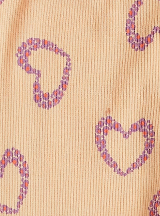 Juniors Heart Print Ribbed Leggings with Elasticated Waistband
