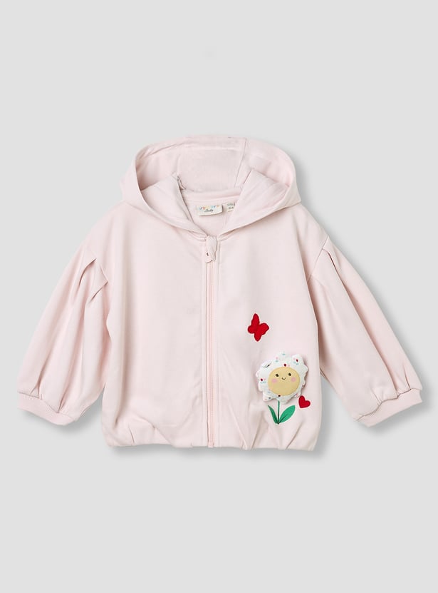 Juniors Flower Applique Hooded Sweatshirt with Long Sleeves