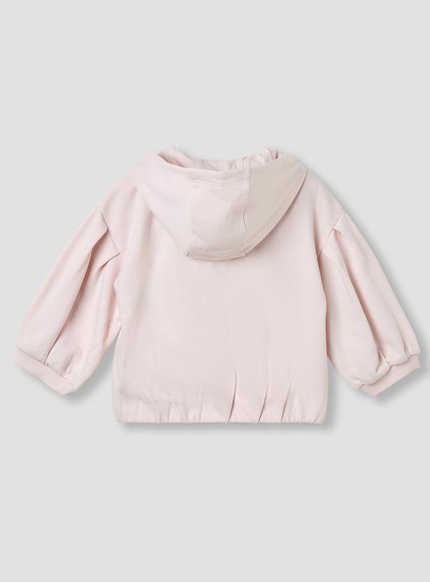 Juniors Flower Applique Hooded Sweatshirt with Long Sleeves