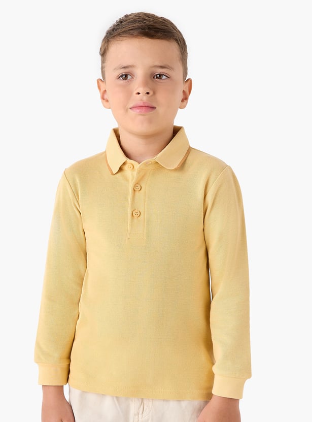 Juniors Solid Polo T-shirt with Long Sleeves