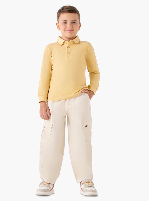 Juniors Solid Polo T-shirt with Long Sleeves