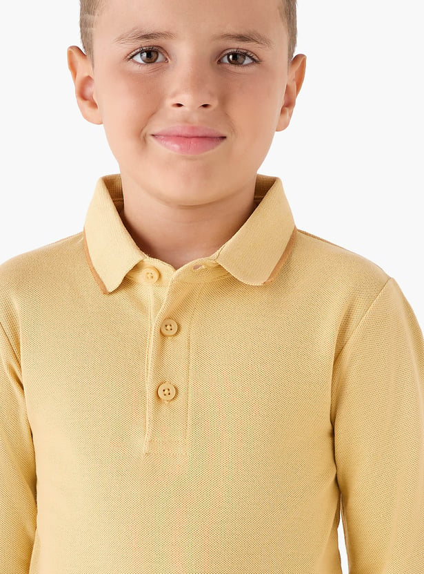 Juniors Solid Polo T-shirt with Long Sleeves