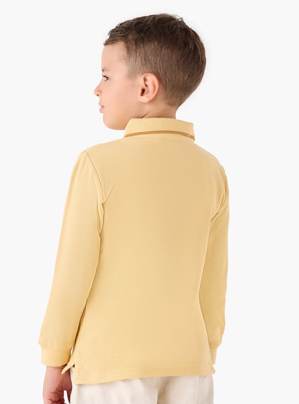 Juniors Solid Polo T-shirt with Long Sleeves