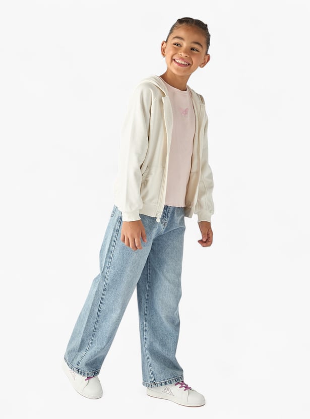 Juniors Solid Zip Through Hoodie with Kangaroo Pocket