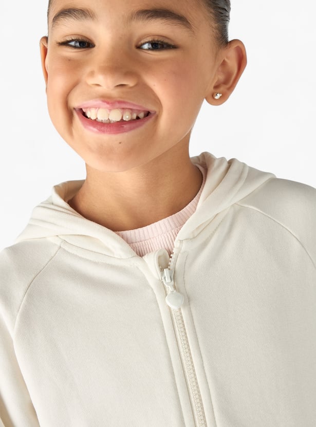 Juniors Solid Zip Through Hoodie with Kangaroo Pocket