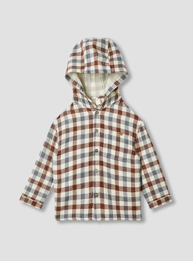 Giggles Checked Hooded Shirt with Long Sleeves