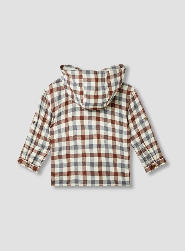 Giggles Checked Hooded Shirt with Long Sleeves