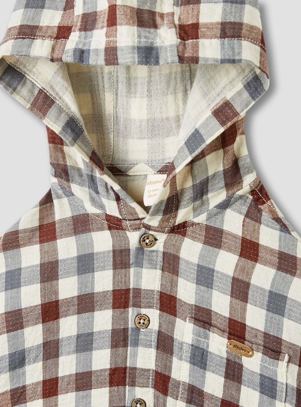 Giggles Checked Hooded Shirt with Long Sleeves