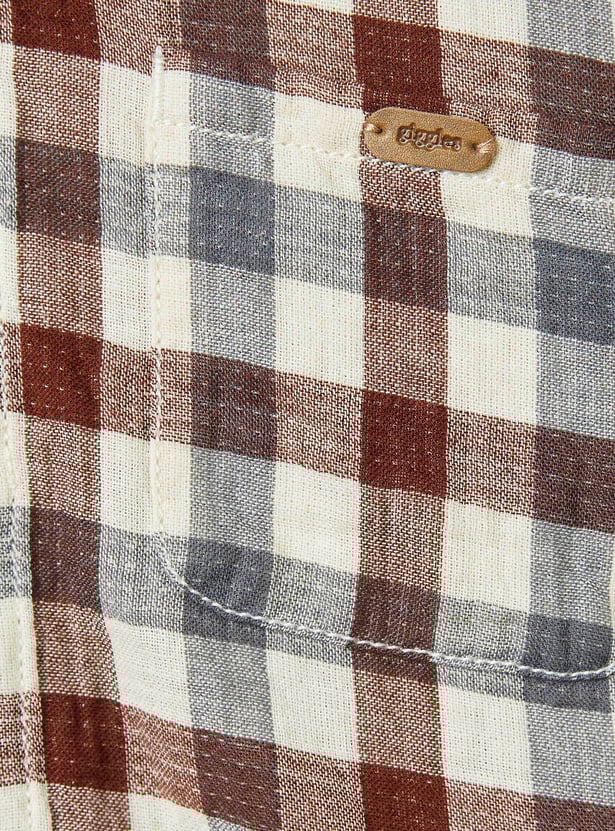 Giggles Checked Hooded Shirt with Long Sleeves