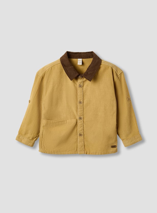 Giggles Textured Collared Shirt with Long Sleeves