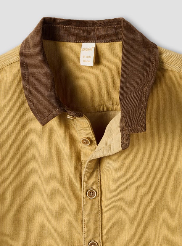 Giggles Textured Collared Shirt with Long Sleeves