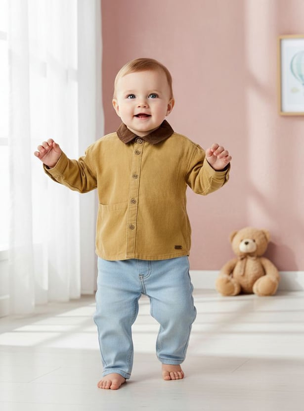 Giggles Textured Collared Shirt with Long Sleeves