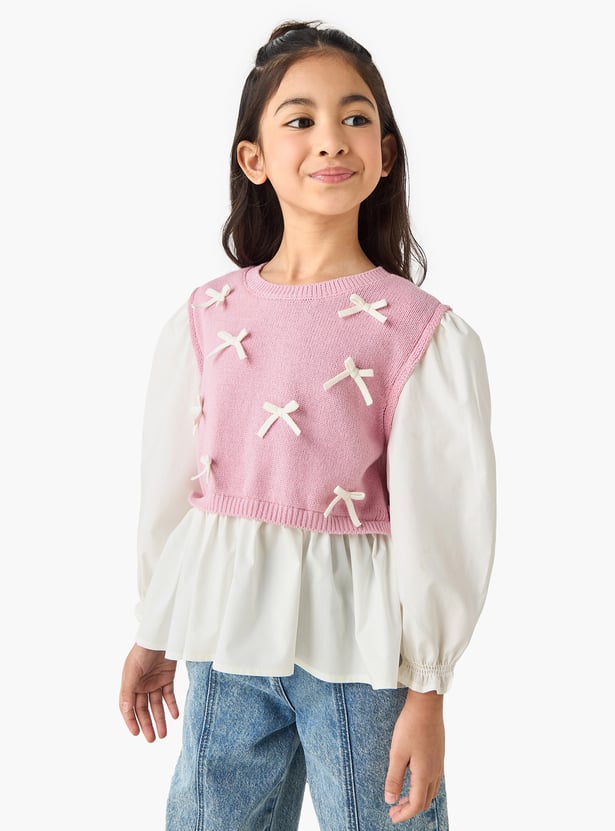 Juniors Bow Accent Peplum Top