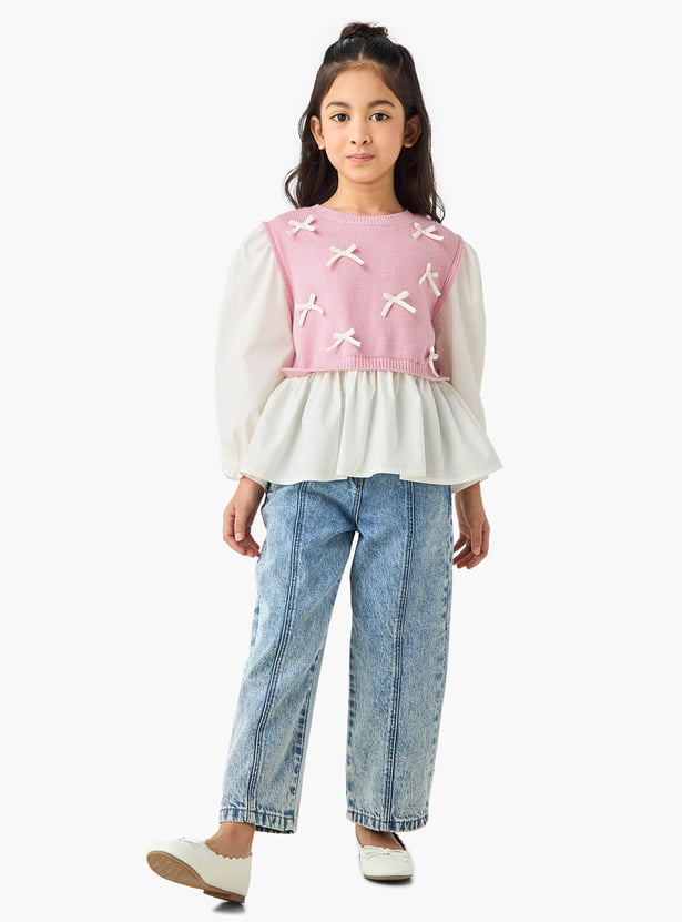 Juniors Bow Accent Peplum Top