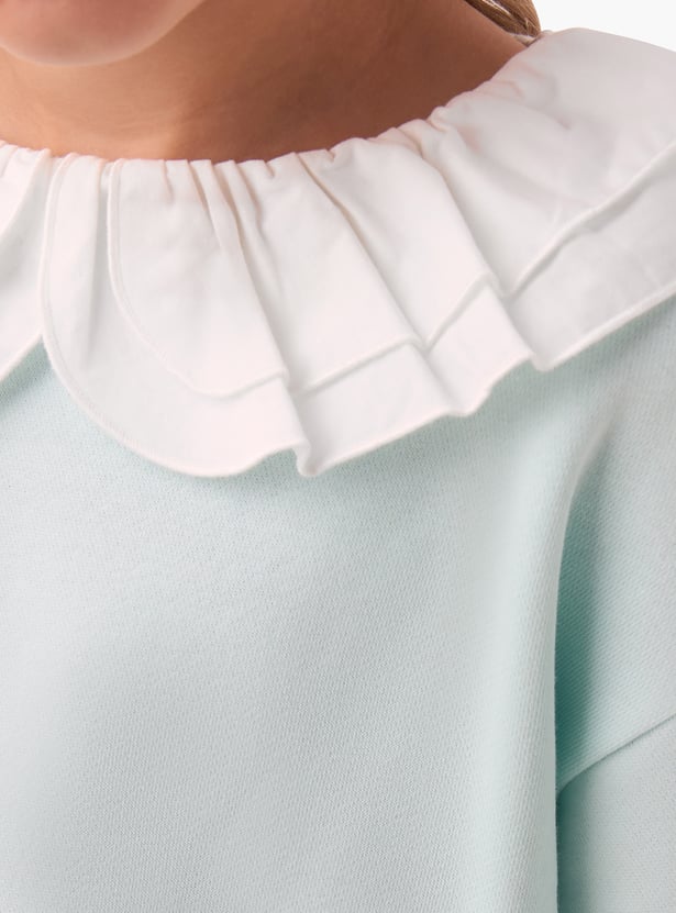 Juniors Embroidered Ruffled Collar Pullover with Long Sleeves