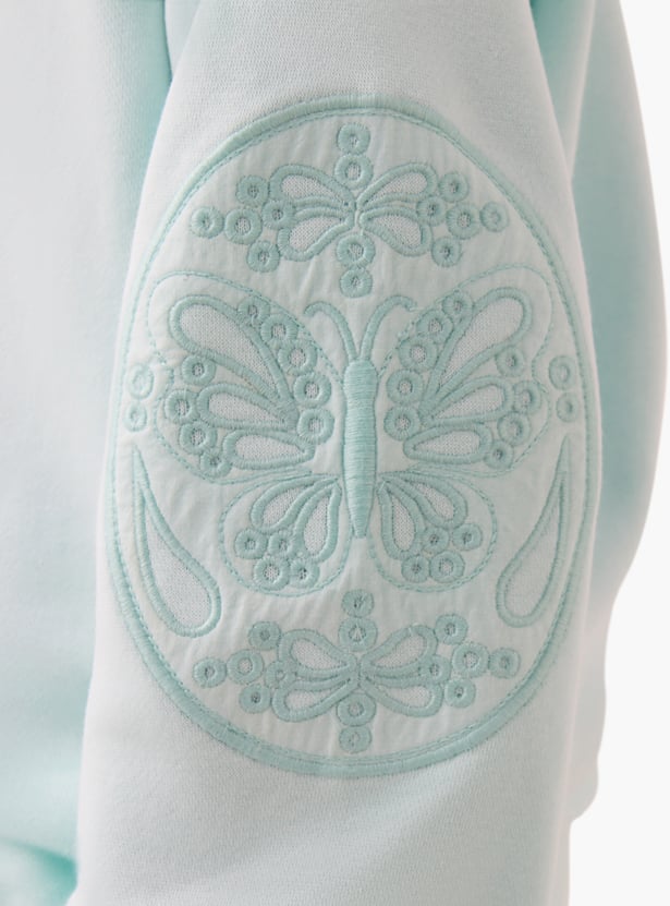 Juniors Embroidered Ruffled Collar Pullover with Long Sleeves