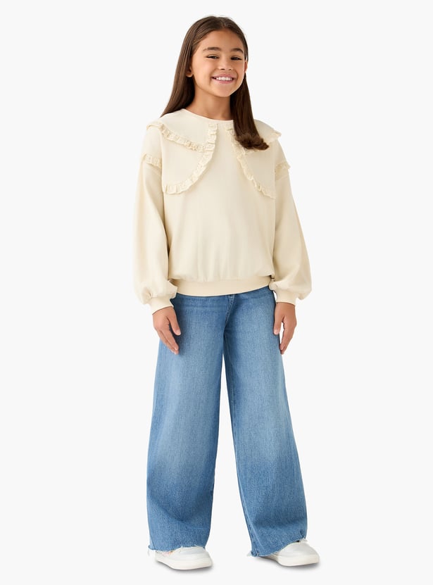 Juniors Ruffle Detail Pullover with Long Sleeves