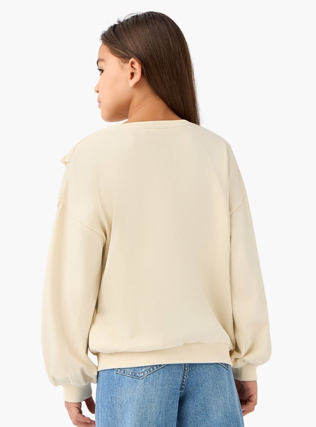 Juniors Ruffle Detail Pullover with Long Sleeves