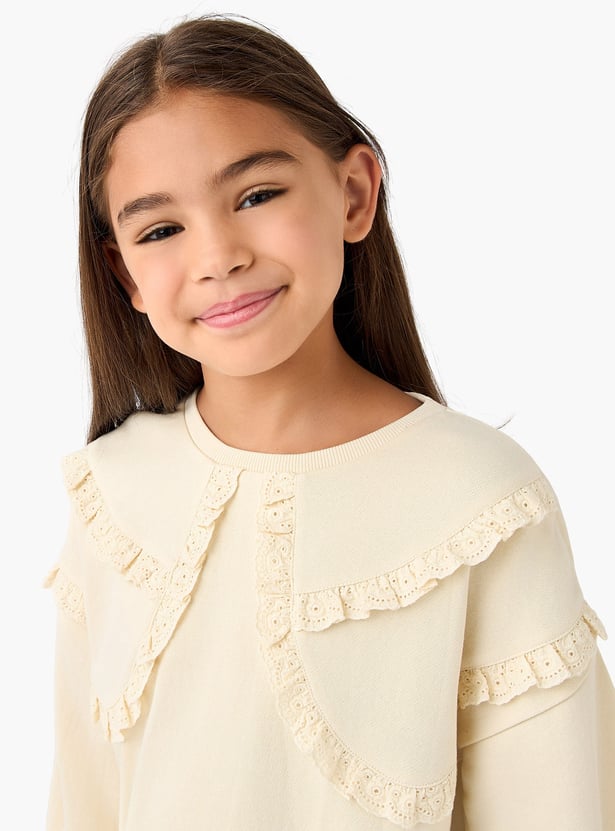 Juniors Ruffle Detail Pullover with Long Sleeves